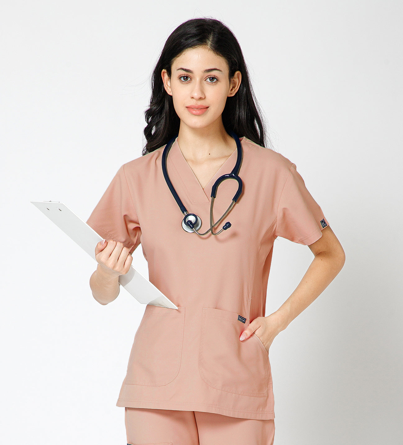 Healer's Line Classic Women’s V-Neck Scrub Top (Peach)