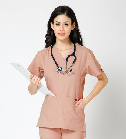 Healer's Line Classic Women’s V-Neck Scrub Top (Peach)