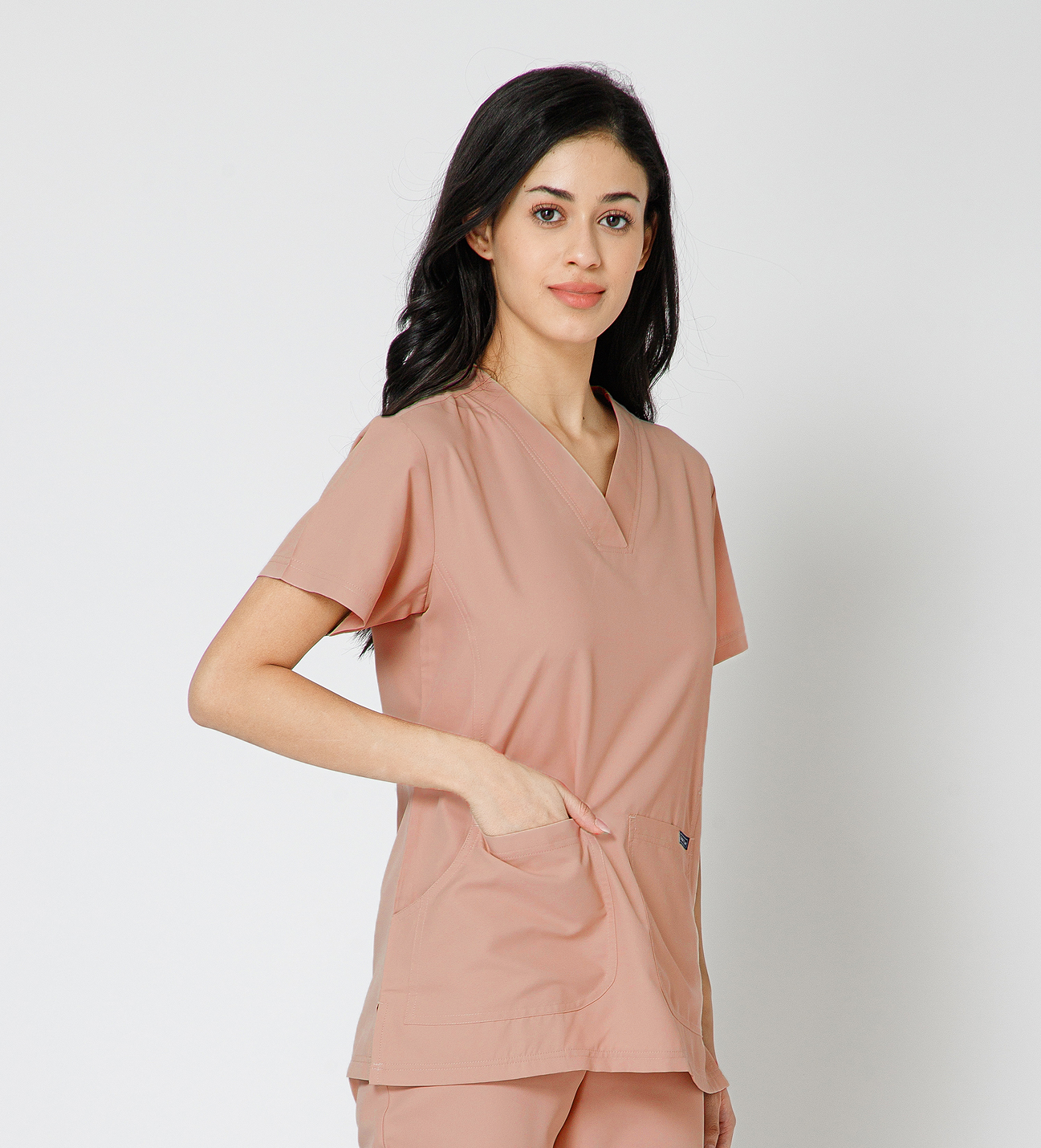 Healer's Line Classic Women’s V-Neck Scrub Top (Peach)