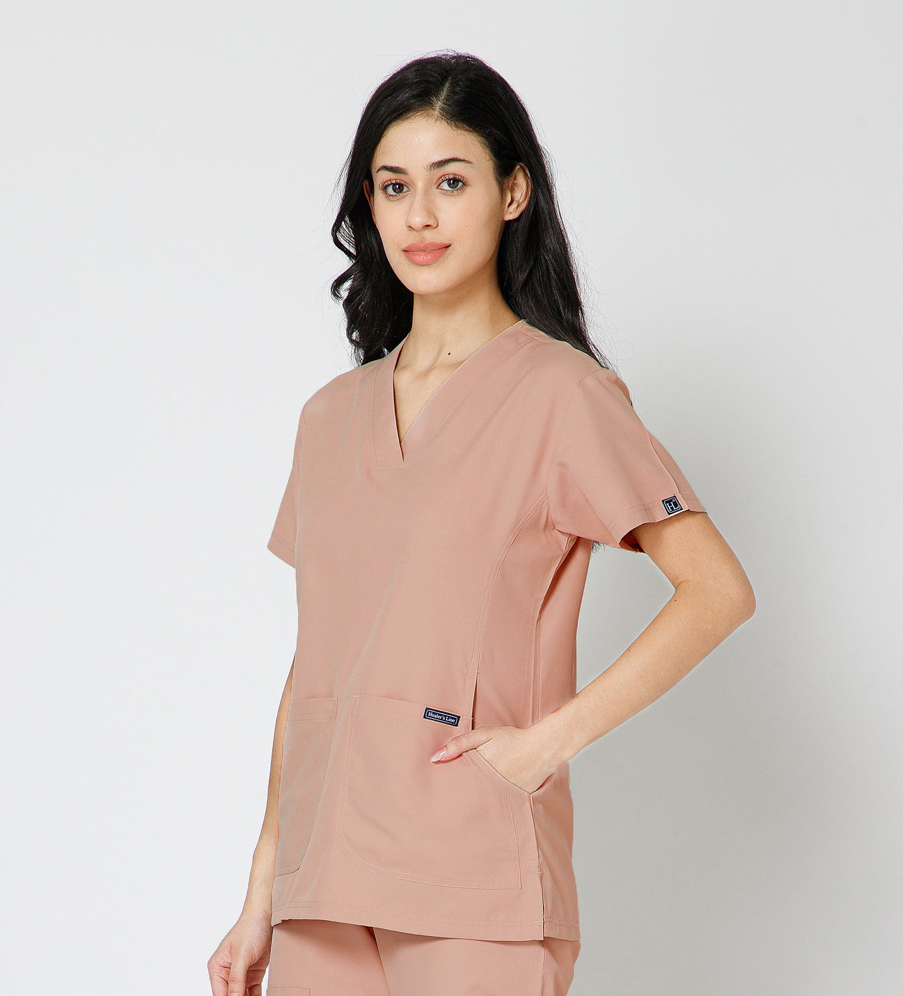 Healer's Line Classic Women’s V-Neck Scrub Top (Peach)