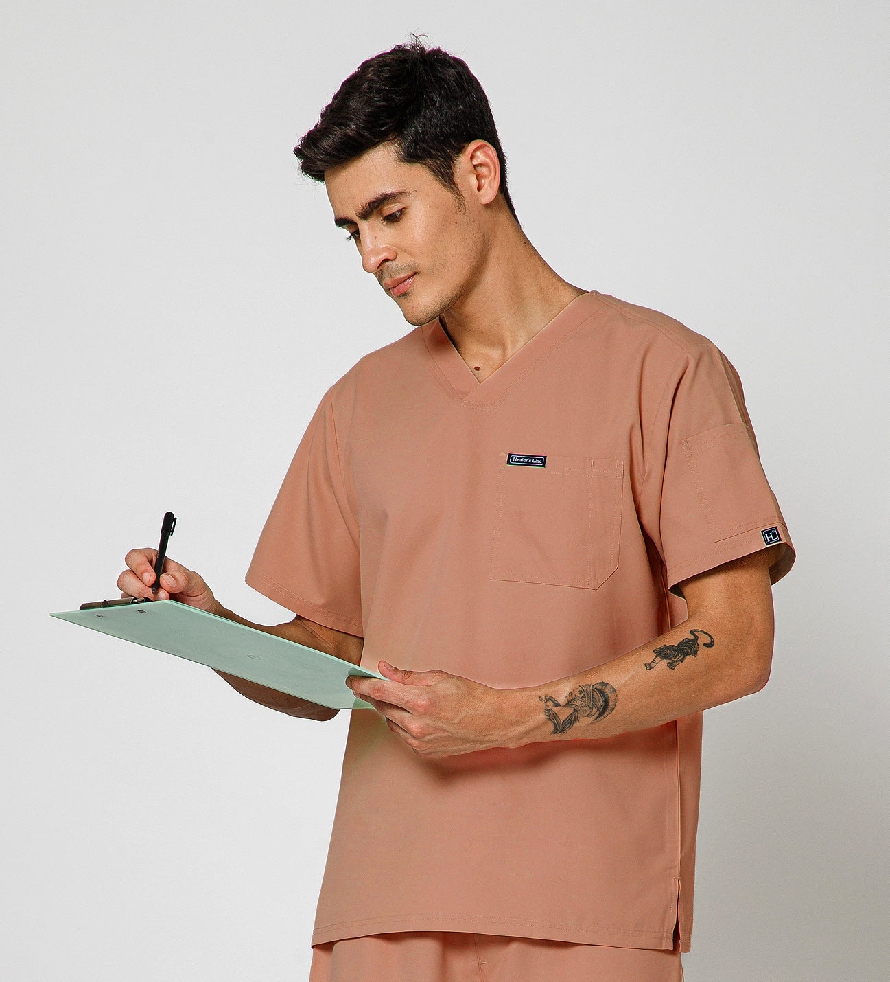 Healer's Line Classic Men’s V-Neck Scrub Top (Peach)