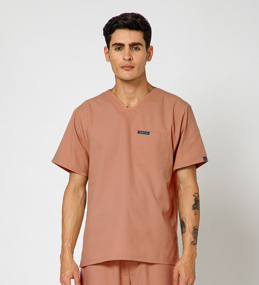 Healer's Line Classic Men’s V-Neck Scrub Top (Peach)