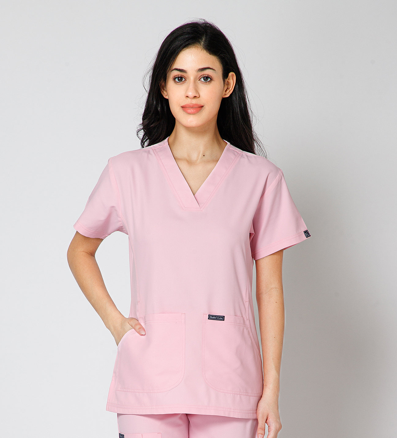 Healer's Line Classic Women’s V-Neck Scrub Top (Pink)