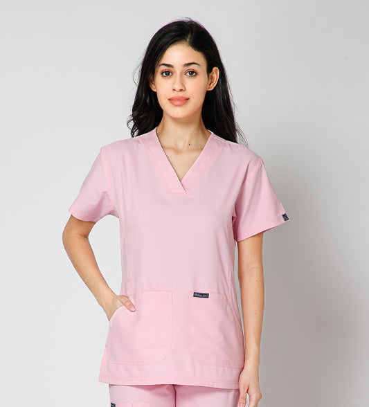 Healer's Line Classic Women’s V-Neck Scrub Top (Pink)
