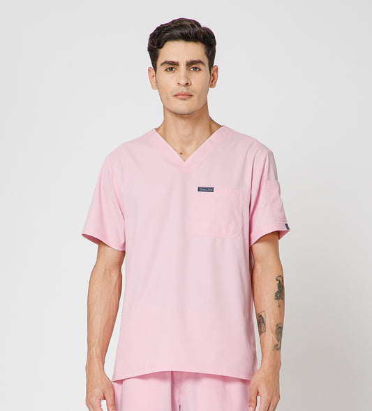 Healer's Line Classic Men’s V-Neck Scrub Top (Pink)