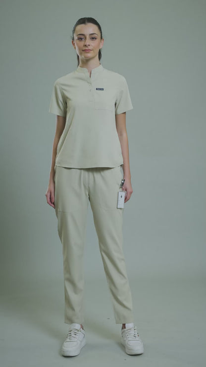 Women’s Mandarin Collar Scrub Suit (Beige) LFP Fabric