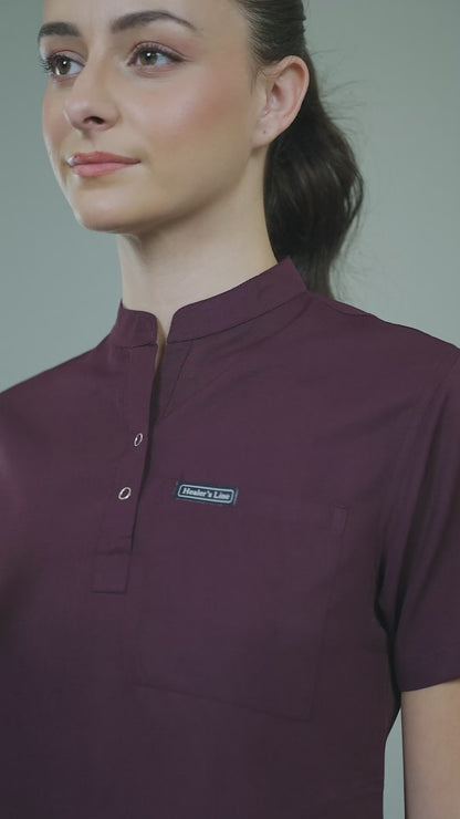 Women’s Mandarin Collar Scrub Suit (Wine) LFP Fabric