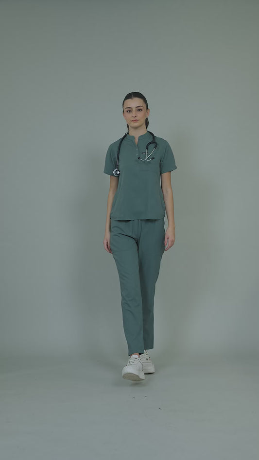 Women’s Mandarin Collar Scrub Suit (Medium Olive) LFP Fabric