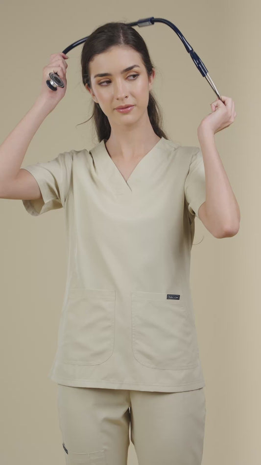 Classic Women’s V-Neck Scrub Suit (Beige)