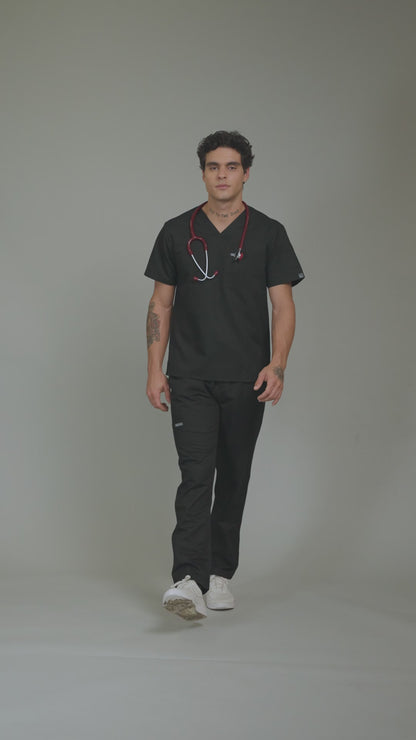 Classic Men’s V-Neck Scrub Suit (Royal Black) PRH Fabric