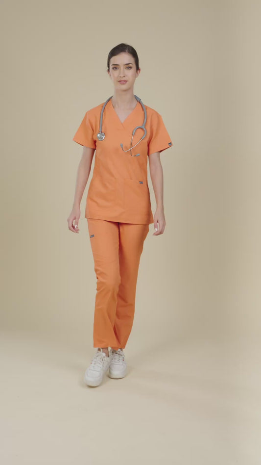 Classic Women’s V-Neck Scrub Suit (Orange)