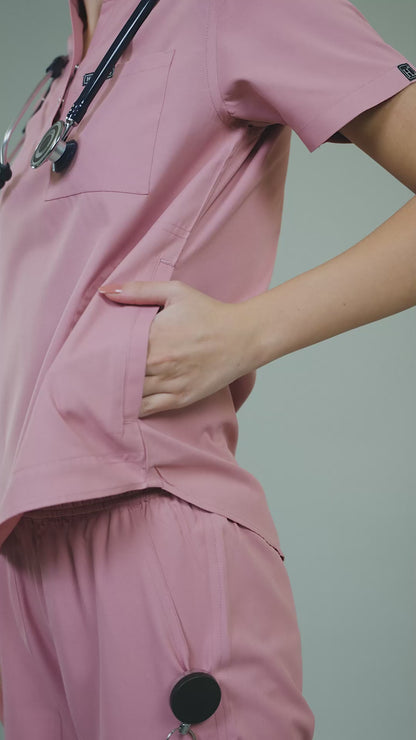 Women’s Mandarin Collar Scrub Suit (Dark Peach) LFP Fabric