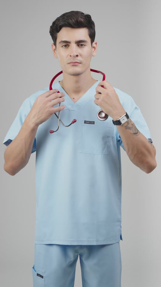 Healer's Line Classic Men’s V-Neck Scrub Top (Sky Blue)