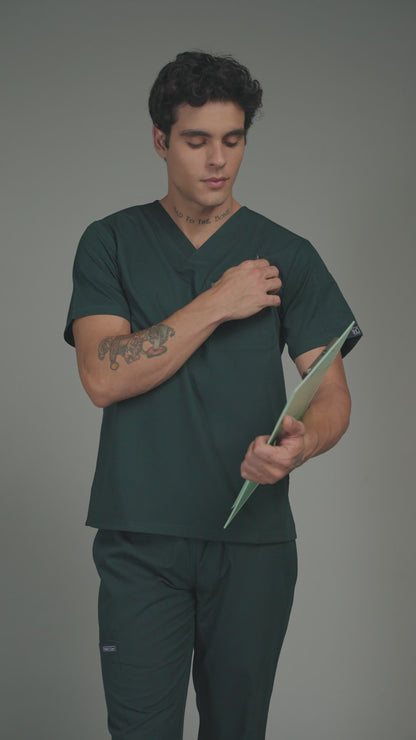 Classic Men’s V-Neck Scrub Suit (Forest Green) PRH Fabric