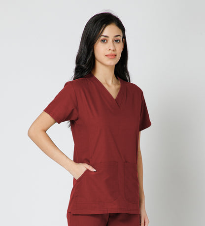 Healer's Line Classic Women’s V-Neck Scrub Top (Red)