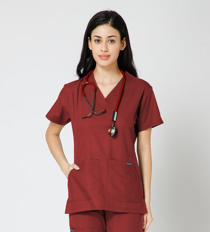 Healer's Line Classic Women’s V-Neck Scrub Top (Red)