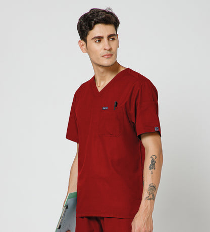 Healer's Line Classic Men’s V-Neck Scrub Top (Red)