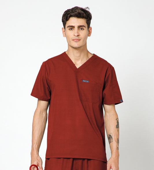 Healer's Line Classic Men’s V-Neck Scrub Top (Red)