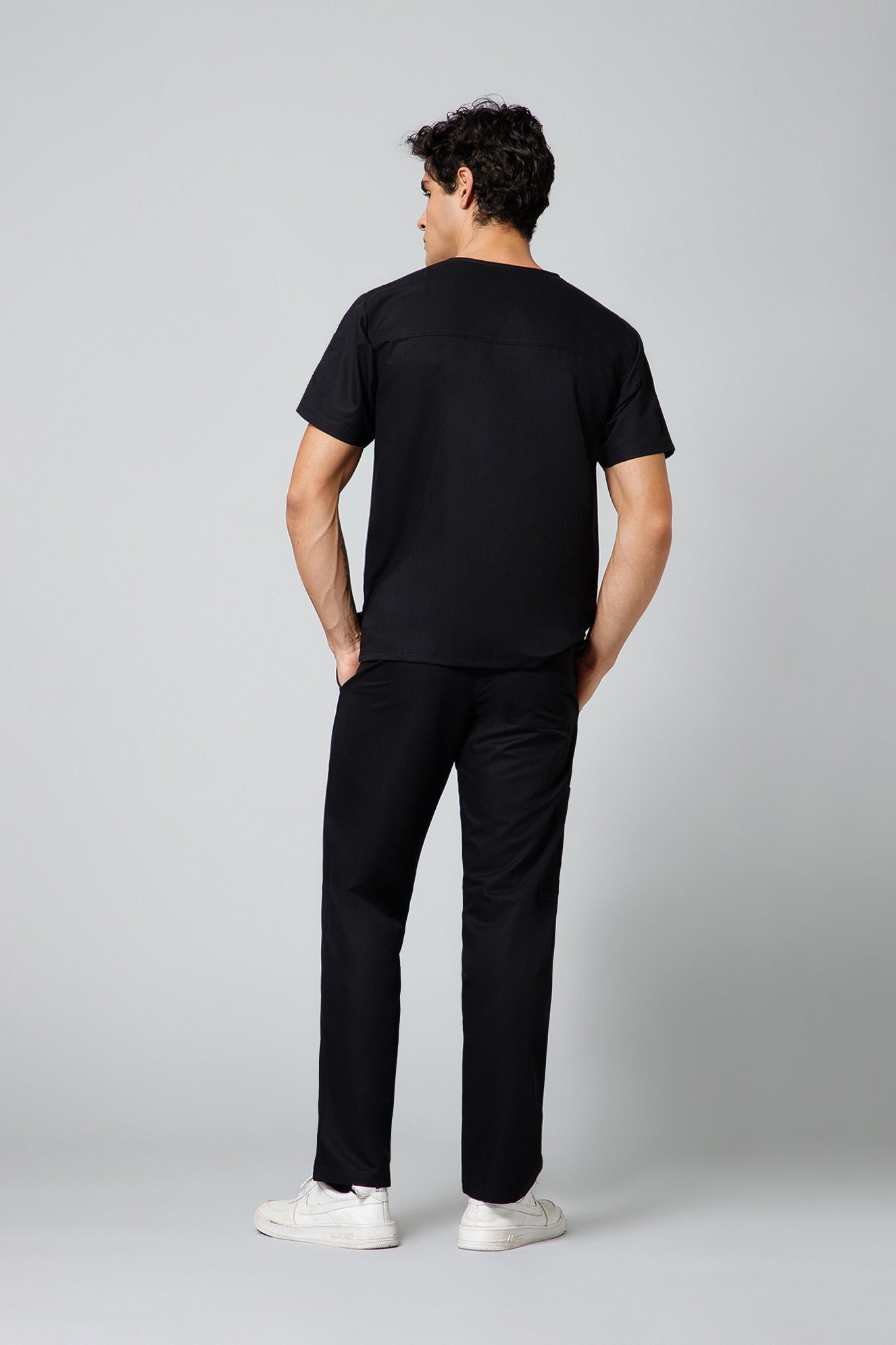 Classic Men’s V-Neck Scrub Suit (Royal Black) PRH Fabric