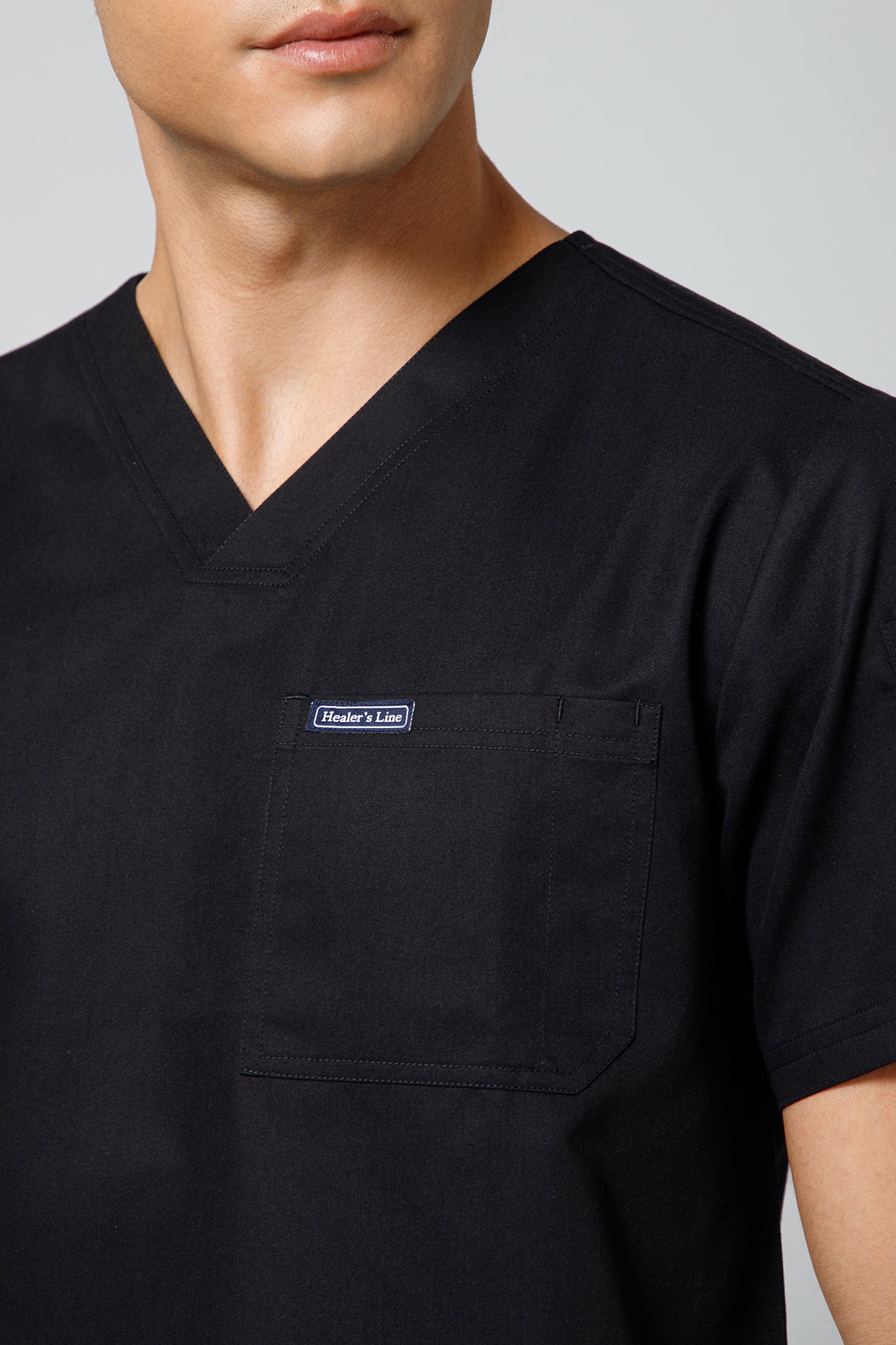 Classic Men’s V-Neck Scrub Suit (Royal Black) PRH Fabric