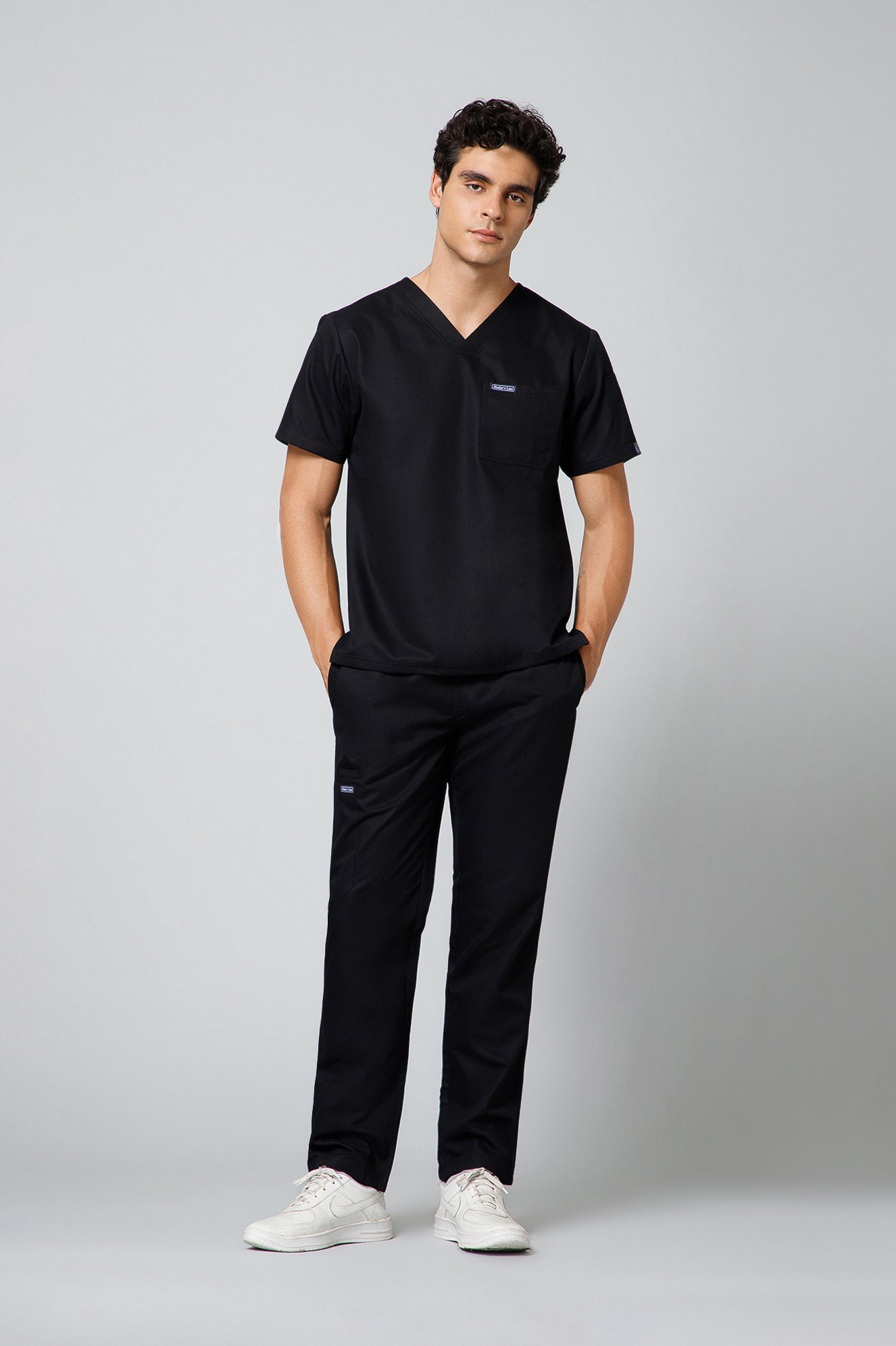 Classic Men’s V-Neck Scrub Suit (Royal Black) PRH Fabric