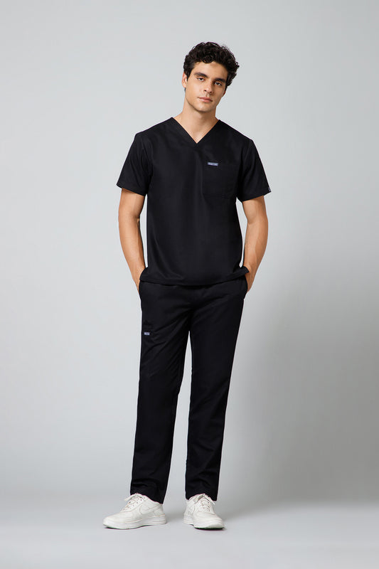 Classic Men’s V-Neck Scrub Suit (Royal Black) PRH Fabric