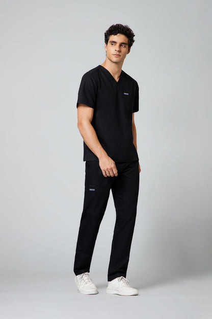 Classic Men’s V-Neck Scrub Suit (Royal Black) PRH Fabric