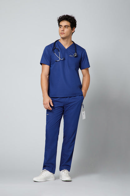 Classic Men’s V-Neck Scrub Suit (Sapphire Blue) PRH Fabric