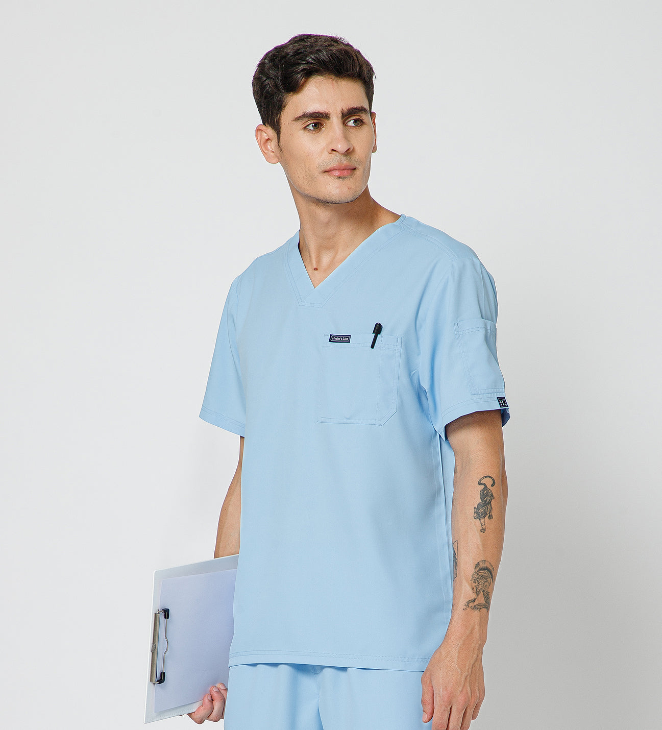 Healer's Line Classic Men’s V-Neck Scrub Top (Sky Blue)
