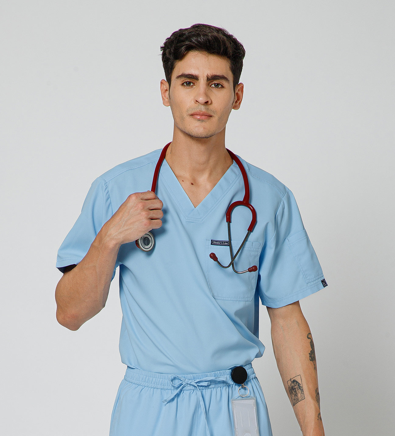 Healer's Line Classic Men’s V-Neck Scrub Top (Sky Blue)