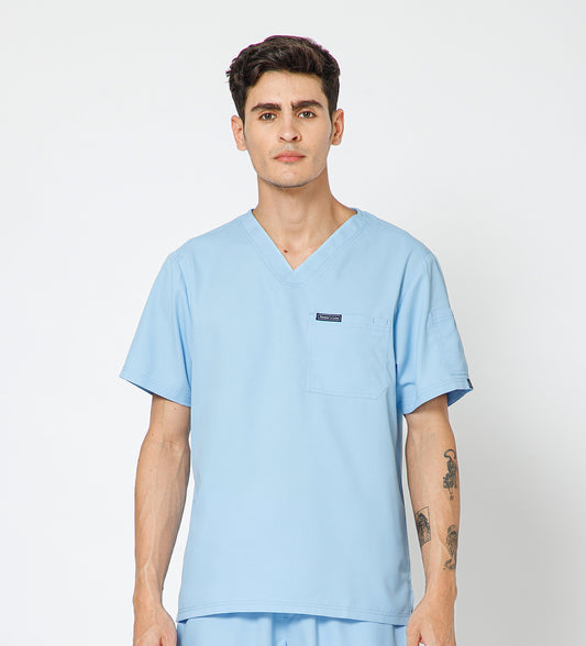 Healer's Line Classic Men’s V-Neck Scrub Top (Sky Blue)