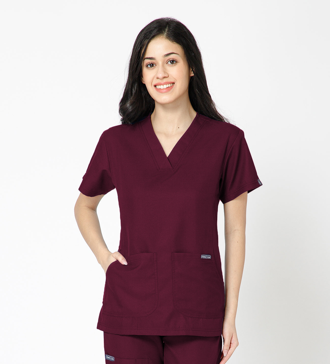 Healer's Line Classic Women’s V-Neck Scrub Top (Wine)