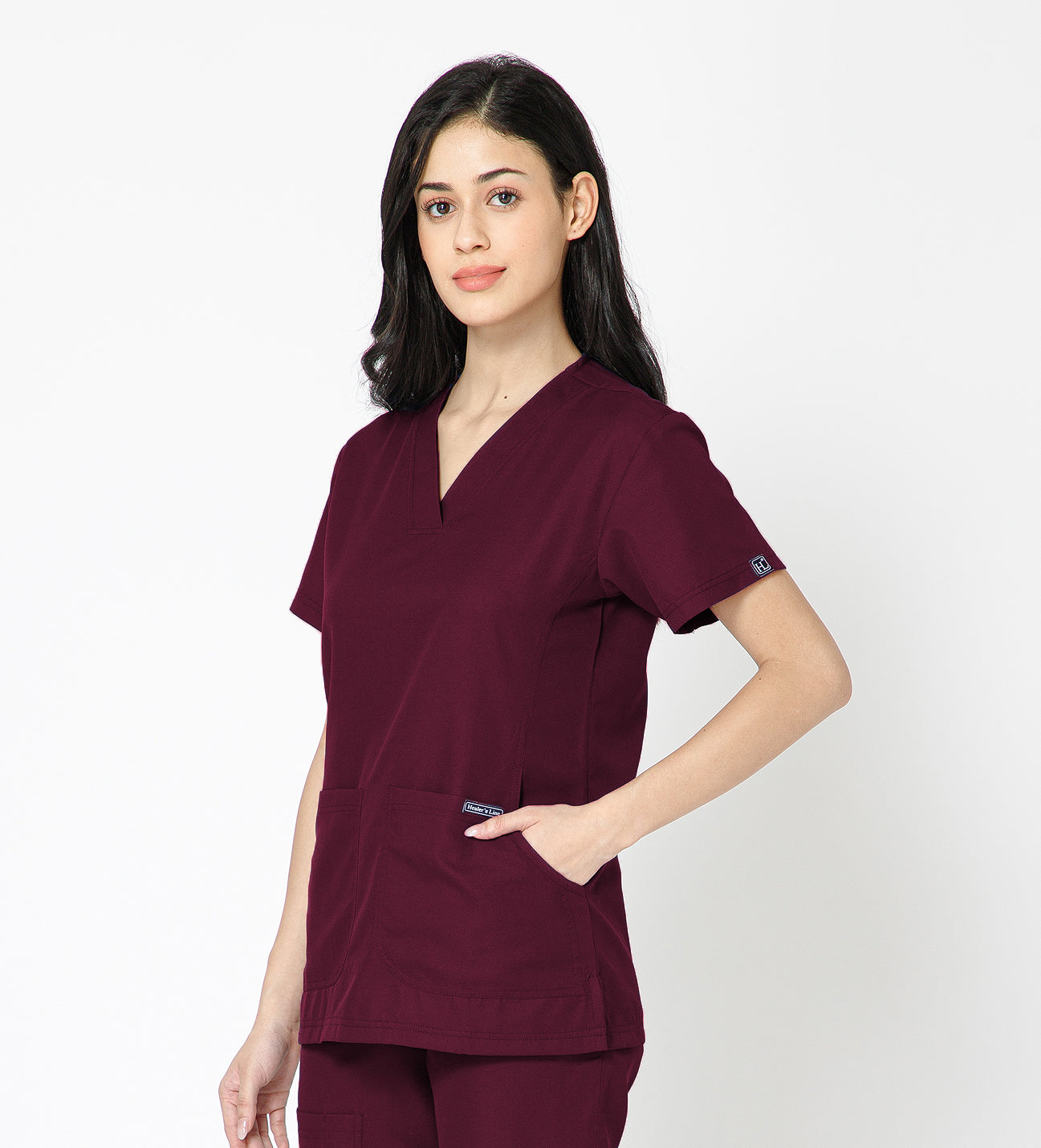 Healer's Line Classic Women’s V-Neck Scrub Top (Wine)