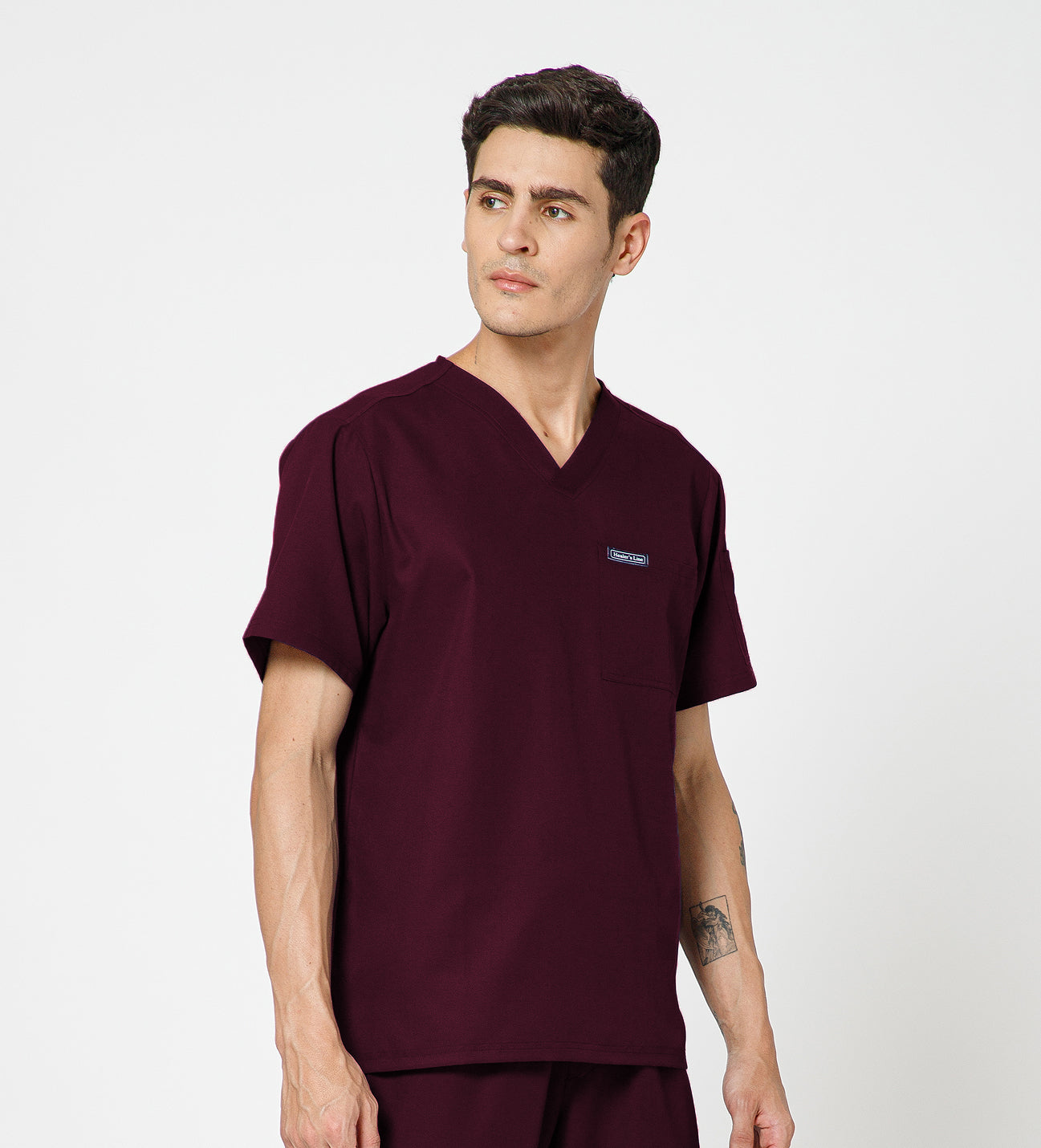 Healer's Line Classic Men’s V-Neck Scrub Top (Wine)