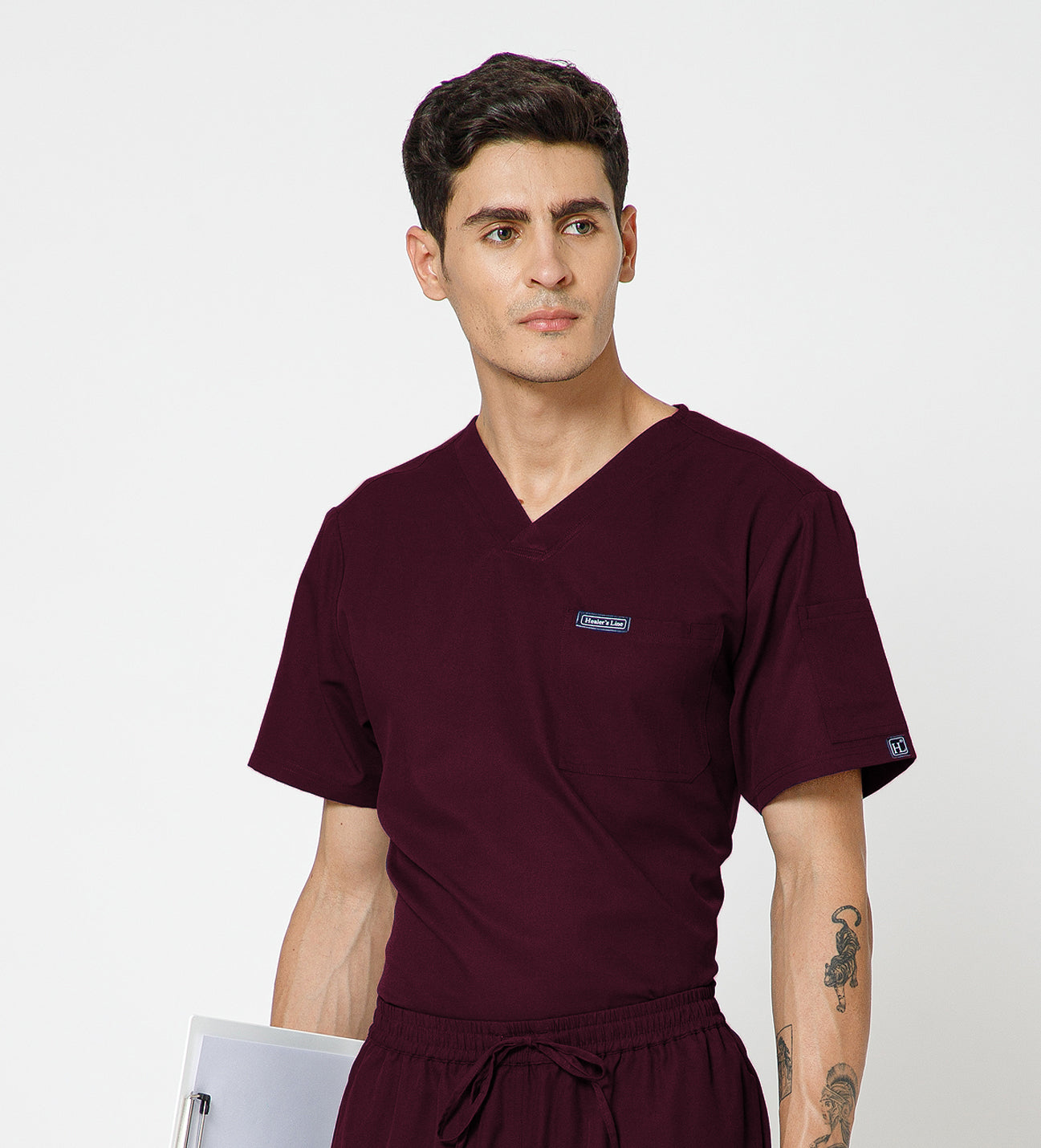 Healer's Line Classic Men’s V-Neck Scrub Top (Wine)