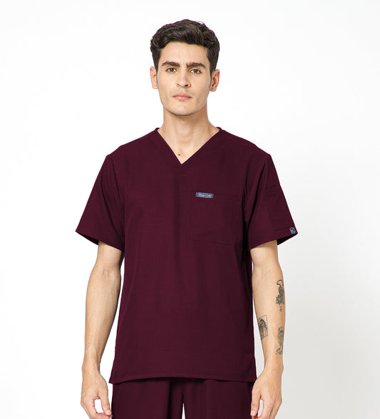 Healer's Line Classic Men’s V-Neck Scrub Top (Wine)