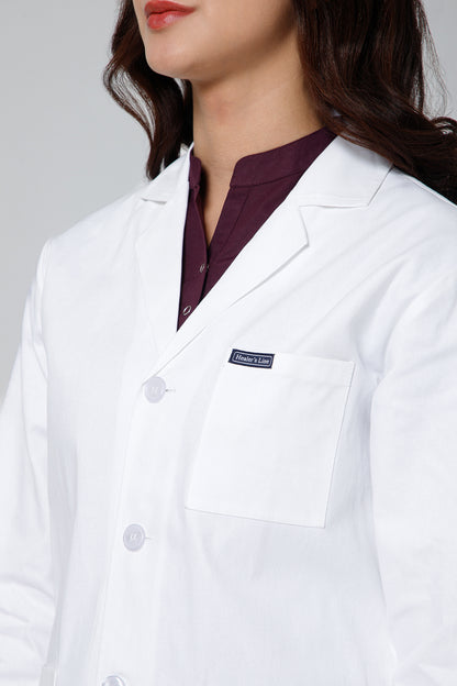 Women's Lab Coat Apron (Button Closure) Full Sleeve with Knit Cuffs - Length 32"