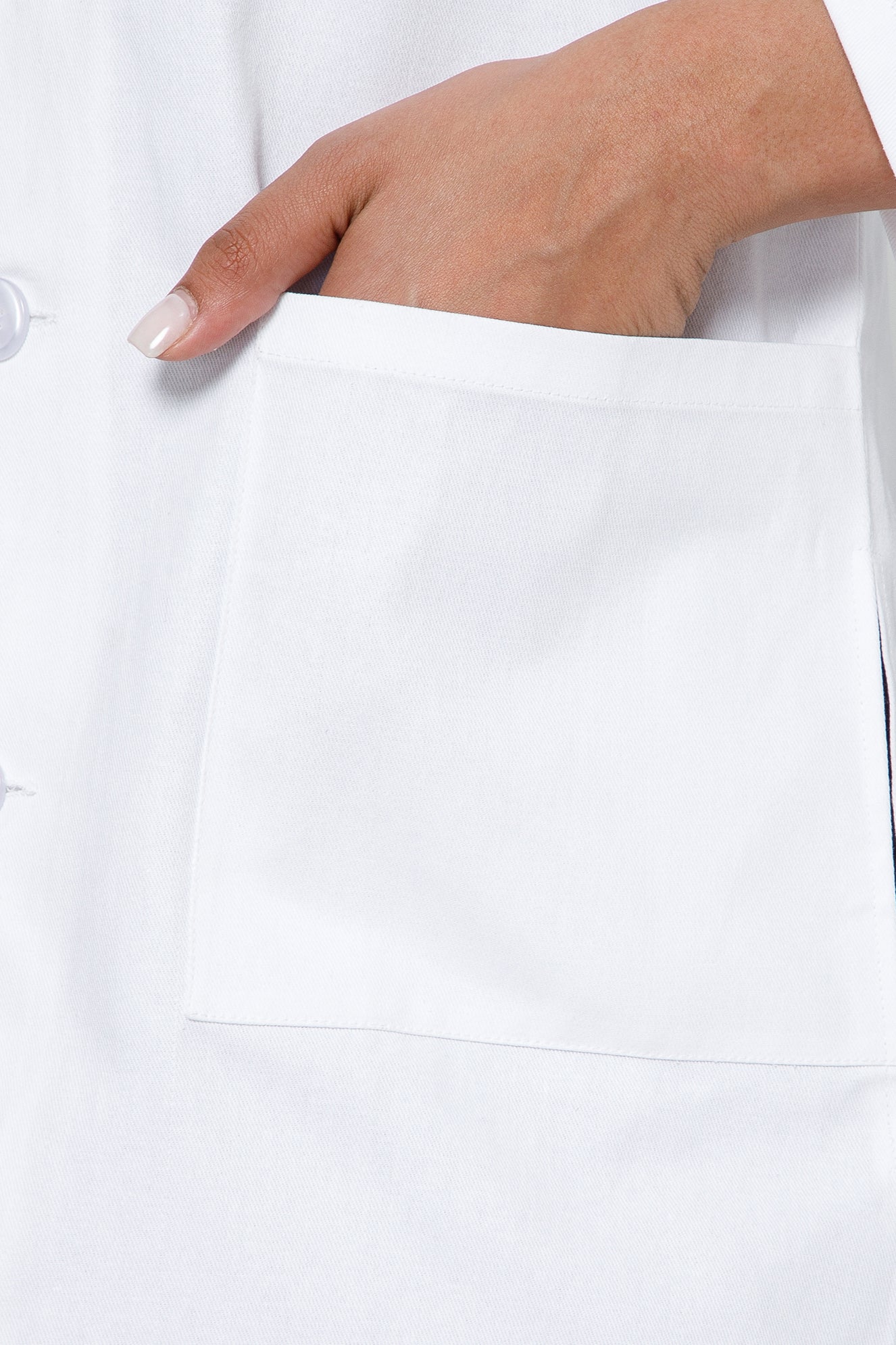 Women's Lab Coat Apron (Button Closure) Full Sleeve with Knit Cuffs - Length 32"