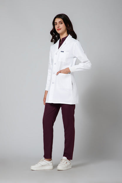Women's Lab Coat Apron (Button Closure) Full Sleeve with Knit Cuffs - Length 32"