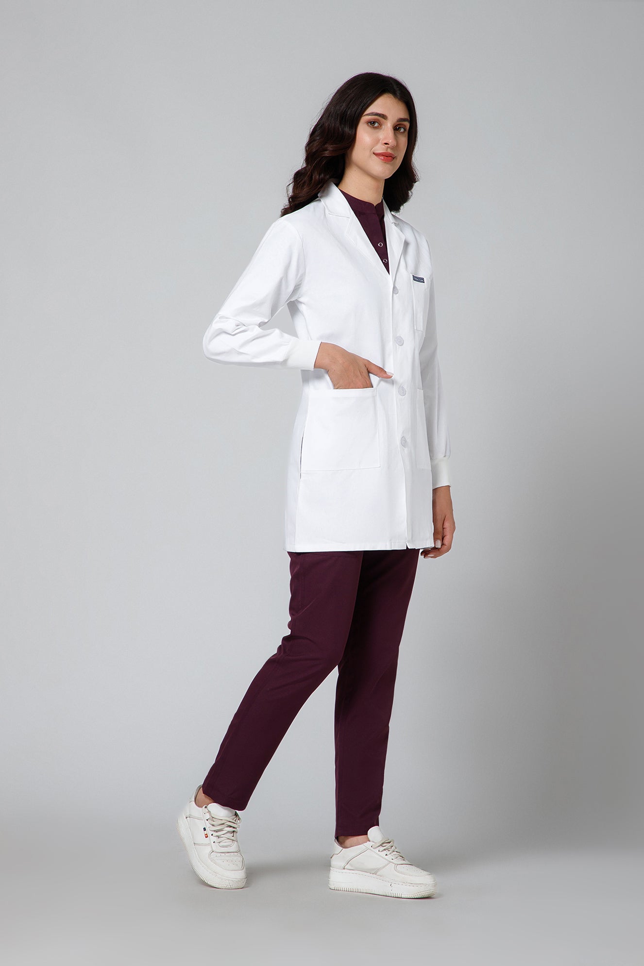 Women's Lab Coat Apron (Button Closure) Full Sleeve with Knit Cuffs - Length 32"