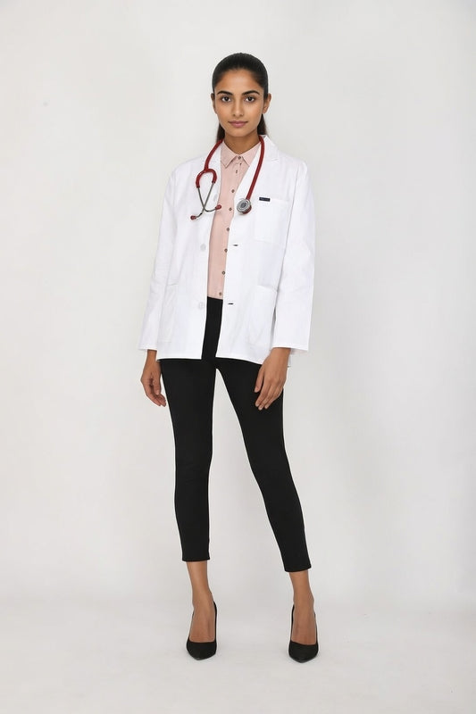 Women's Lab Coat Apron (Button Closure) Full Sleeve - Length 28"