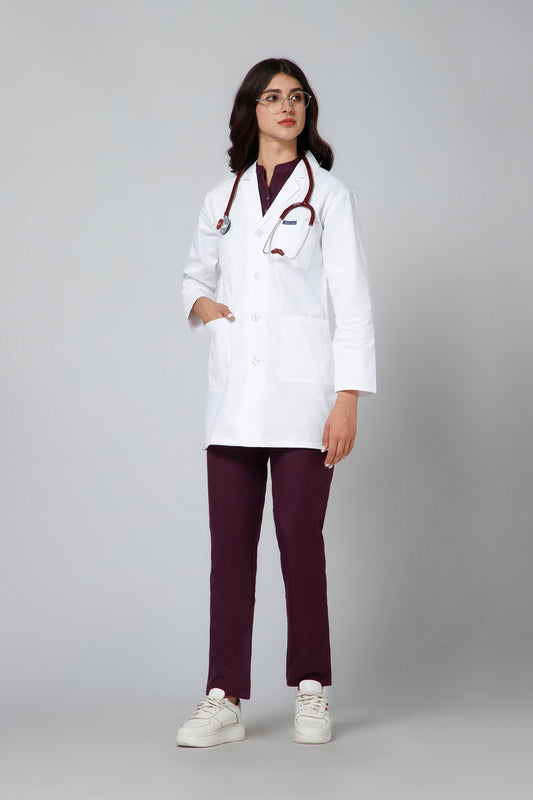 Women's Lab Coat Apron (Button Closure) Full Sleeve - Length 32"