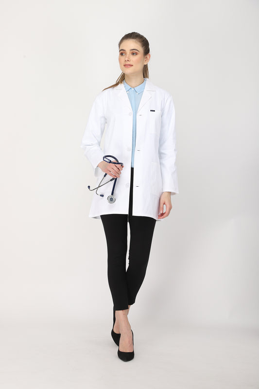 Women's Lab Coat Apron (Button Closure) Full Sleeve - Length 32"