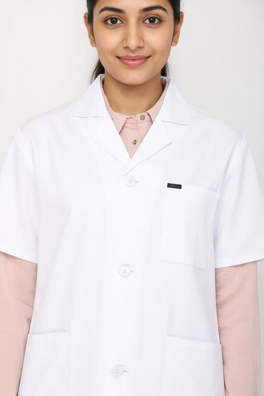 Women's Lab Coat Apron (Button Closure) Half Sleeve - Length 28"