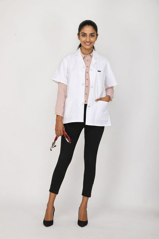 Women's Lab Coat Apron (Button Closure) Half Sleeve - Length 28"