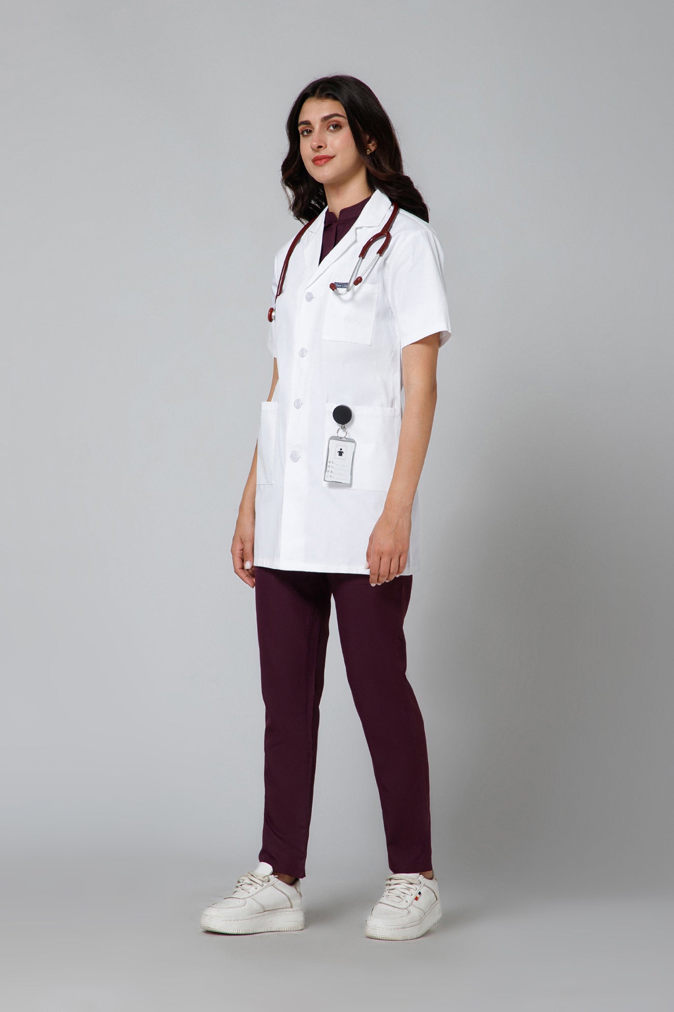 Women's Lab Coat Apron (Button Closure) Half Sleeve - Length 32"