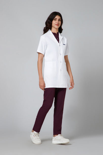 Women's Lab Coat Apron (Button Closure) Half Sleeve - Length 32"