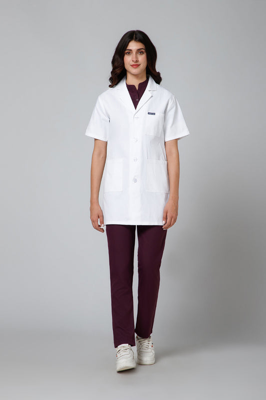 Women's Lab Coat Apron (Button Closure) Half Sleeve - Length 32"