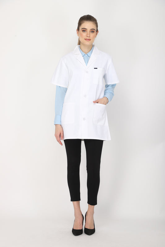 Women's Lab Coat Apron (Button Closure) Half Sleeve - Length 32"