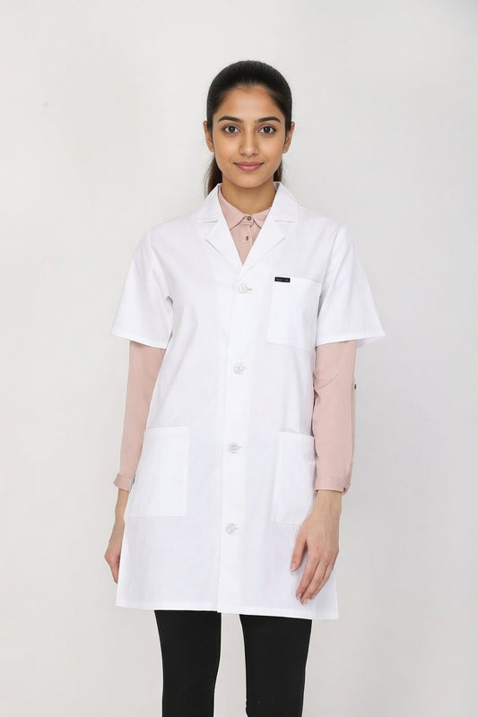 Women's Lab Coat Apron (Button Closure) Half Sleeve - Length 35"